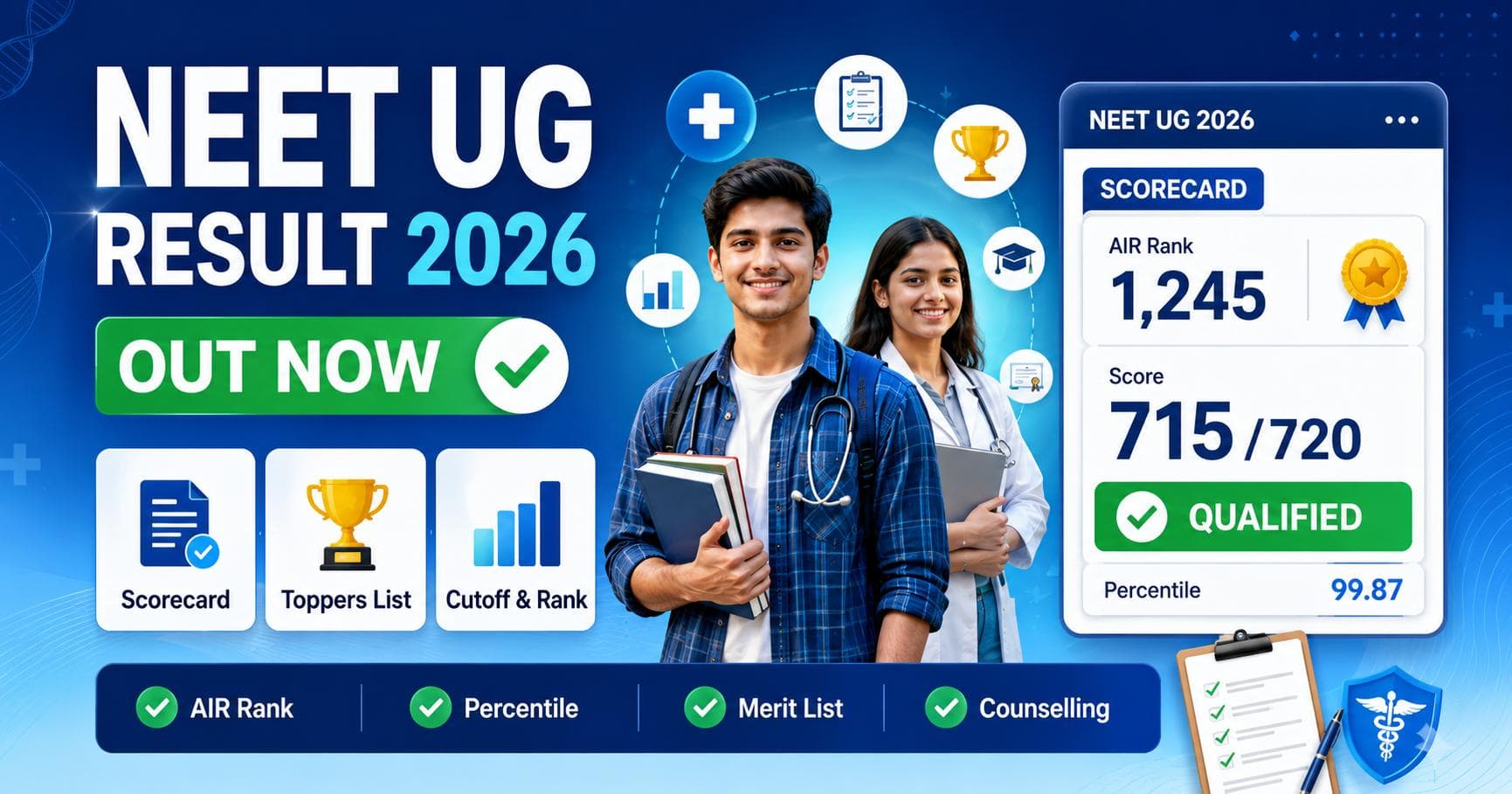 NEET UG Result 2026 (Out) – Check Scorecard, Cutoff, Toppers List & Rank