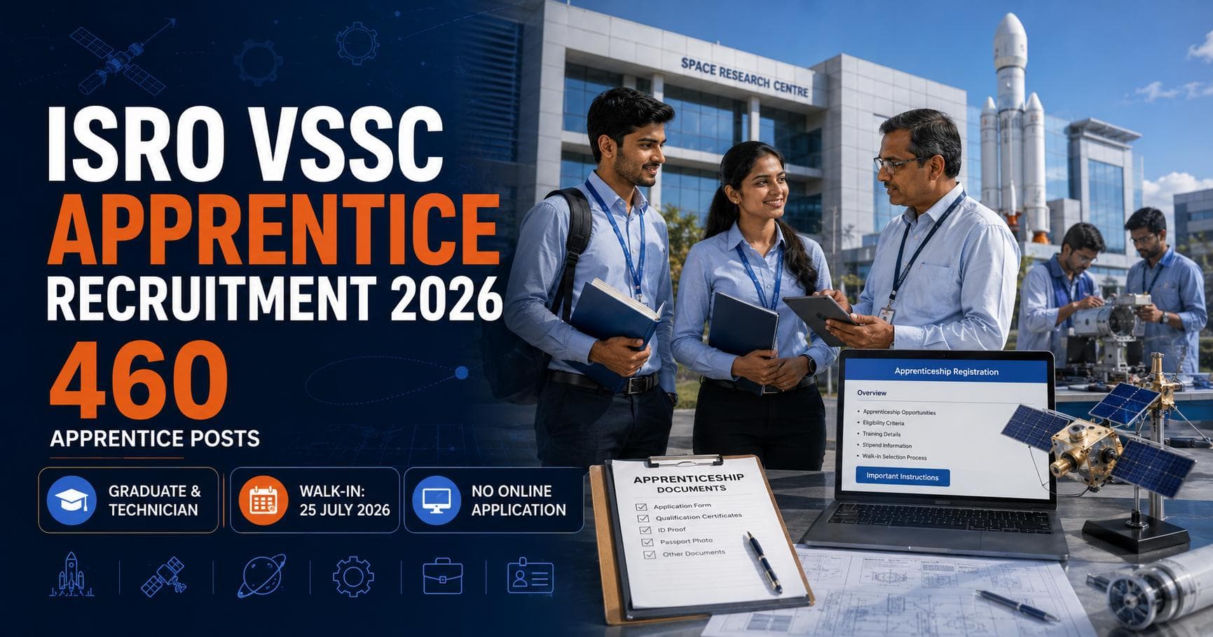 ISRO VSSC Apprentice Recruitment 2026 – 460 Graduate and Technician walk in ParikshaUpdate